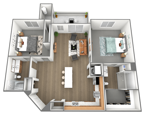 Floor plan for 2 beds, 2 baths, 1052 sqft